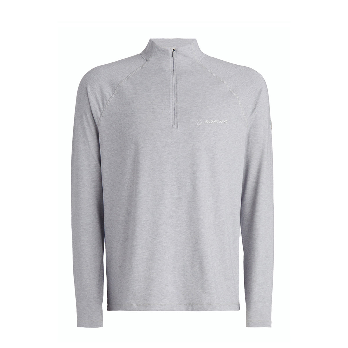 product image on white background.  quarter-zip with Boeing logo on left chest