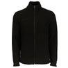 Full length image of the full zip grid fleece jacket in black.  Black Boeing logo on right chest.  Zipper pocket on front left chest