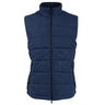 The Boeing Stores Mens Wool Blend Quilted Vest is sleeveless, dark blue, with a high collar, front zipper, polyester padding, two side pockets, and a fitted design—perfect for winter fashion warmth. Shown against a white background.