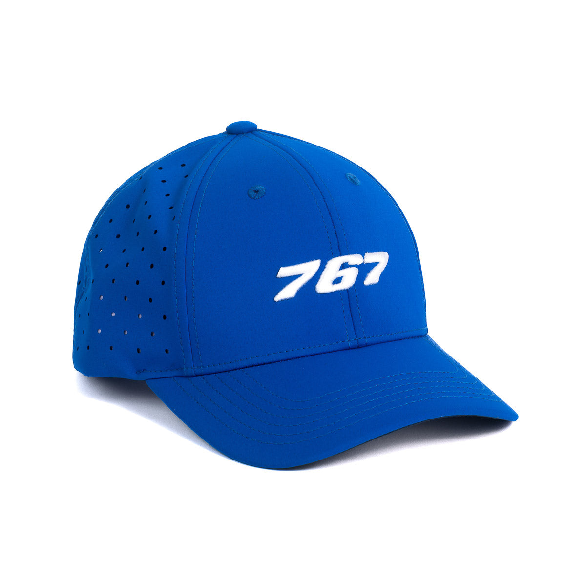 The Boeing Store’s Boeing 767 Stratotype Hat is a blue cap with ventilation holes and 767 boldly embroidered in white on the front—a stylish pick for aviation fans.