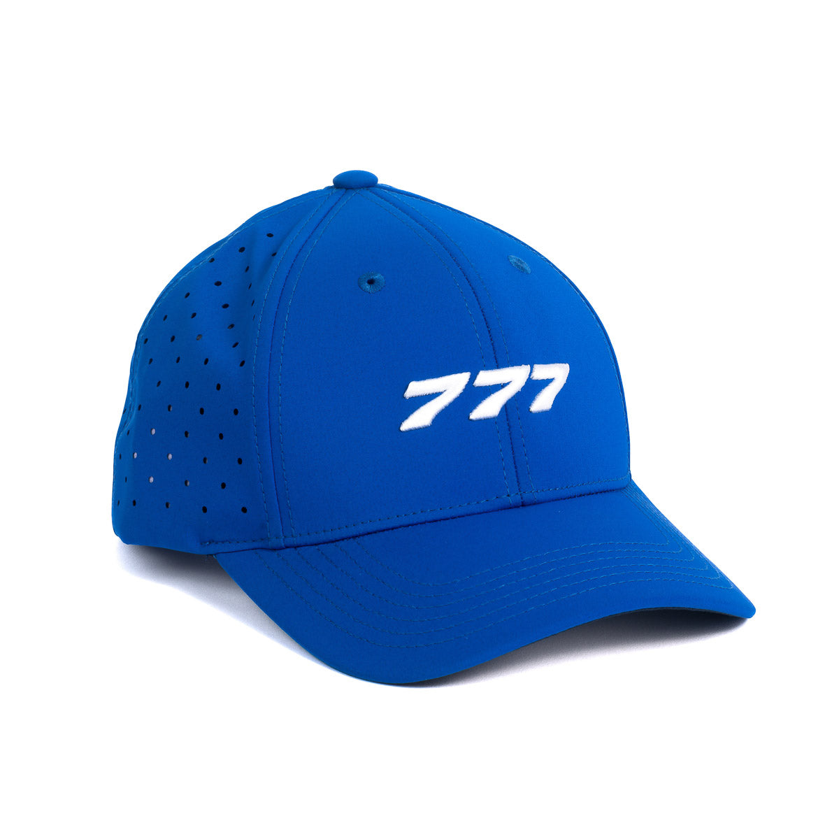 The Boeing Stores Blue Boeing 777 Stratotype Hat is perfect for aviation enthusiasts. It features side ventilation holes and proudly displays 777 in white on the front, reminiscent of the iconic aircraft.