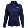The Callaway Boeing Womens Full-Zip Waffle Fleece from The Boeing Store is a navy jacket with a high collar, ideal for outdoor adventures. It showcases the Boeing logo on the left chest.