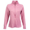 The Boeing Store showcases the Callaway Boeing Womens Full-Zip Waffle Fleece jacket in pink, featuring long sleeves, a high collar, textured waffle fleece fabric, and subtle embroidered branding on the left chest—ideal for outdoor adventures against a white background.