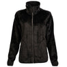 Full length image of the full zip grid fleece jacket in blac color.