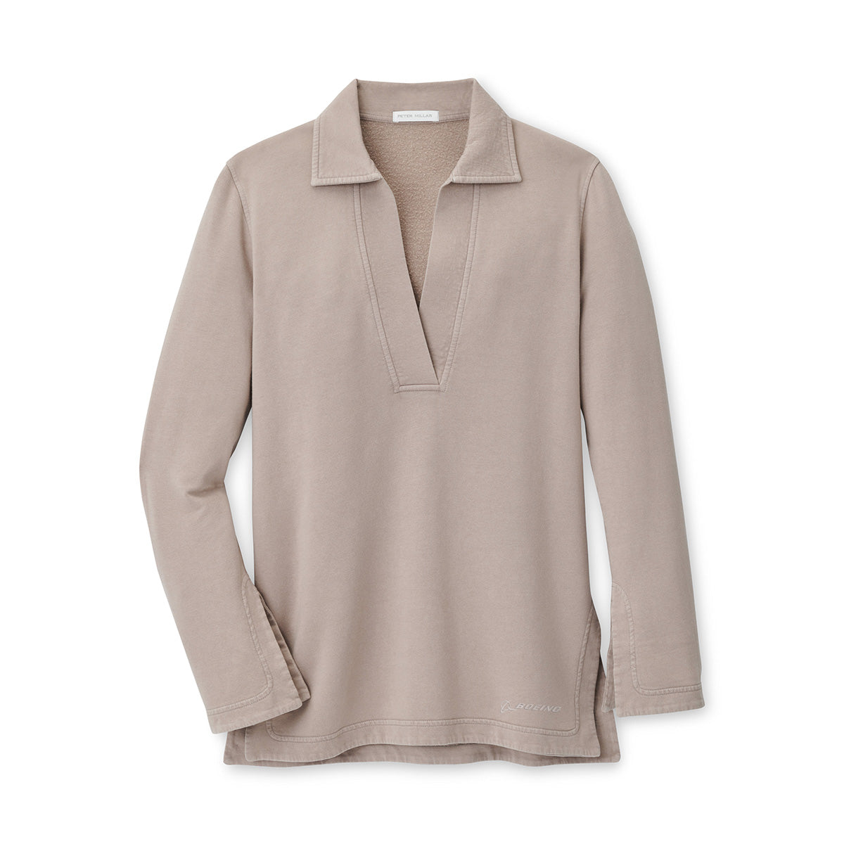 Full product image of the shirt in a pebble grey color.
