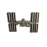 The Boeing ISS Illustrated Magnet by The Boeing Store showcases a metal model of the International Space Station on a white background. The detailed solar panels and modules are vividly highlighted with enamel color fill, reflecting the iconic design of the real ISS.