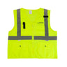 The Boeing Stores Boeing Class 2 Surveyor Safety Vest offers Xtreme Visibility with its bright yellow color, gray reflective stripes, multiple pockets, zipper front, accessory loops, and prominent chest logo. It meets ANSI 107-2015 safety compliance standards.