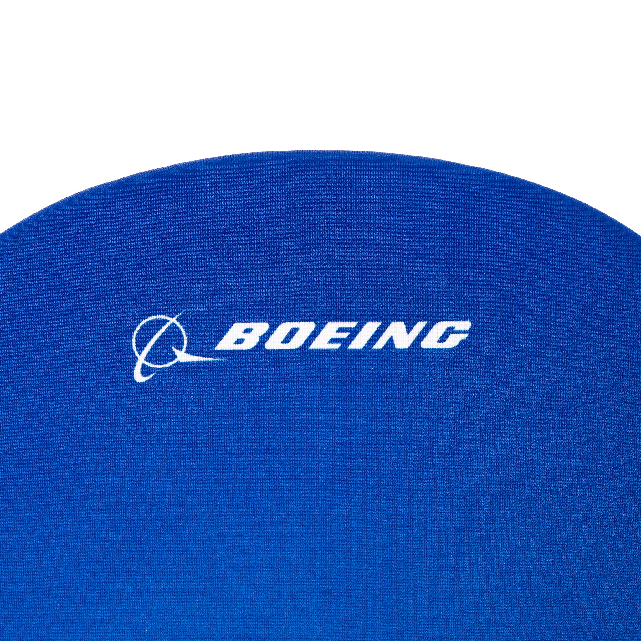 A close-up of the Boeing Memory Sponge Mousepad’s blue surface, featuring the white Boeing logo and text at the center. Brand: The Boeing Store.