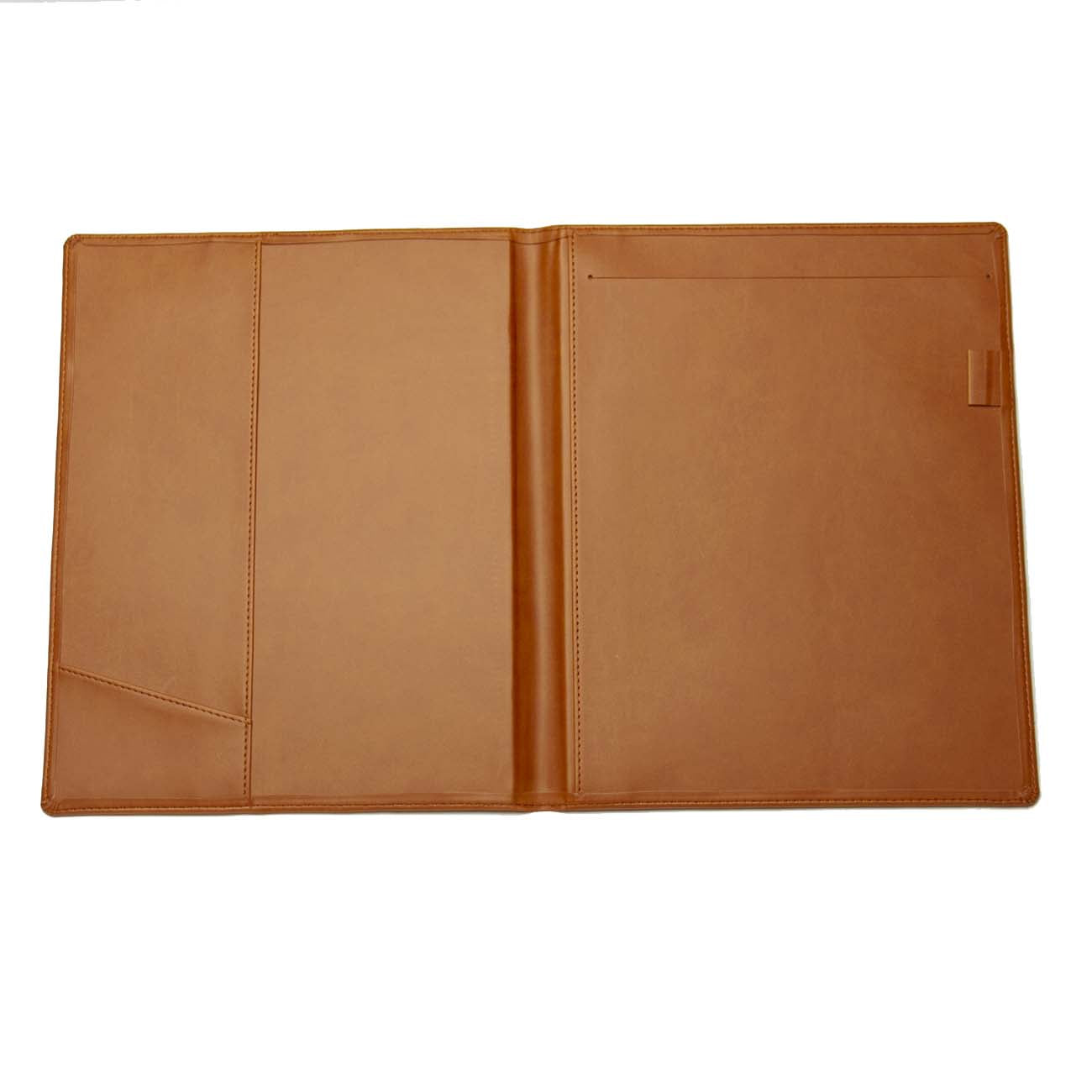 The Boeing Store’s Boeing Basic Padfolio in brown PU leather features interior left-side pockets and a right pen holder loop, shown on a white background—perfect as a stylish and practical notebook organizer.