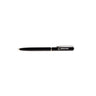 The Boeing Mini Slim Ballpoint Pen by The Boeing Store features a sleek black barrel with a white Boeing logo and silver clip, crafted from brass metal and elegantly centered on a plain white background.