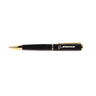 The Boeing Stores Boeing Empress Ballpoint Pen features a 0.7 mm gold tip, clip, and accents set against a sleek black and gold aluminum body, elegantly positioned horizontally on a plain white background.