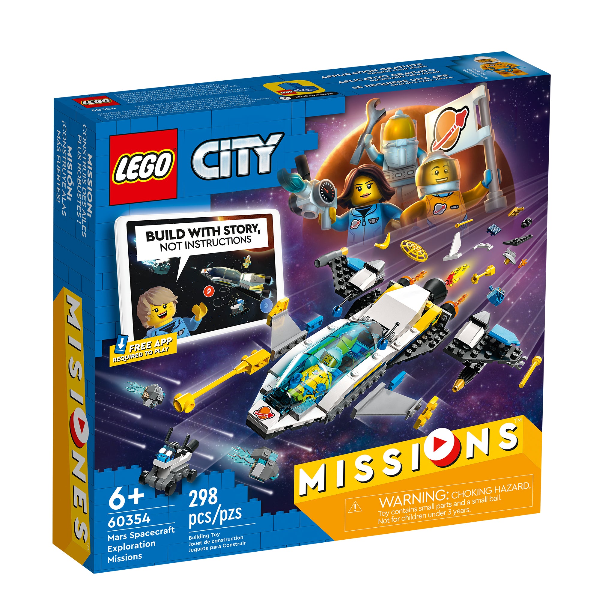 LEGO® Mars Spacecraft Exploration set (60354) by LEGO includes a spaceship, minifigures, and planet backdrop. Enjoy interactive building with 298 pieces and digital stories. Suitable for ages 6+.