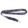 The Boeing Familia Lanyard by BOEING EXCLUSIVES is navy blue with a safety breakaway, metal clasp, and plastic buckle. It features "BOEING" in colorful letters and "FAMILIA" in white, repeated along the fabric.