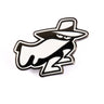 The Boeing Phantom Works Lapel Pin from The Boeing Store showcases a playful cartoon character in black and white, donning a wide-brimmed hat and cloak. Its mischievous expression outlined in black exudes aerospace mystery, set against a plain white background.