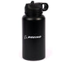 The Boeing Motion Black 26oz Water Bottle from The Boeing Store features double-wall insulation for optimal temperature retention, a lid with a convenient handle, and the iconic white Boeing logo. The sleek black design stands out stylishly against the plain white backdrop.