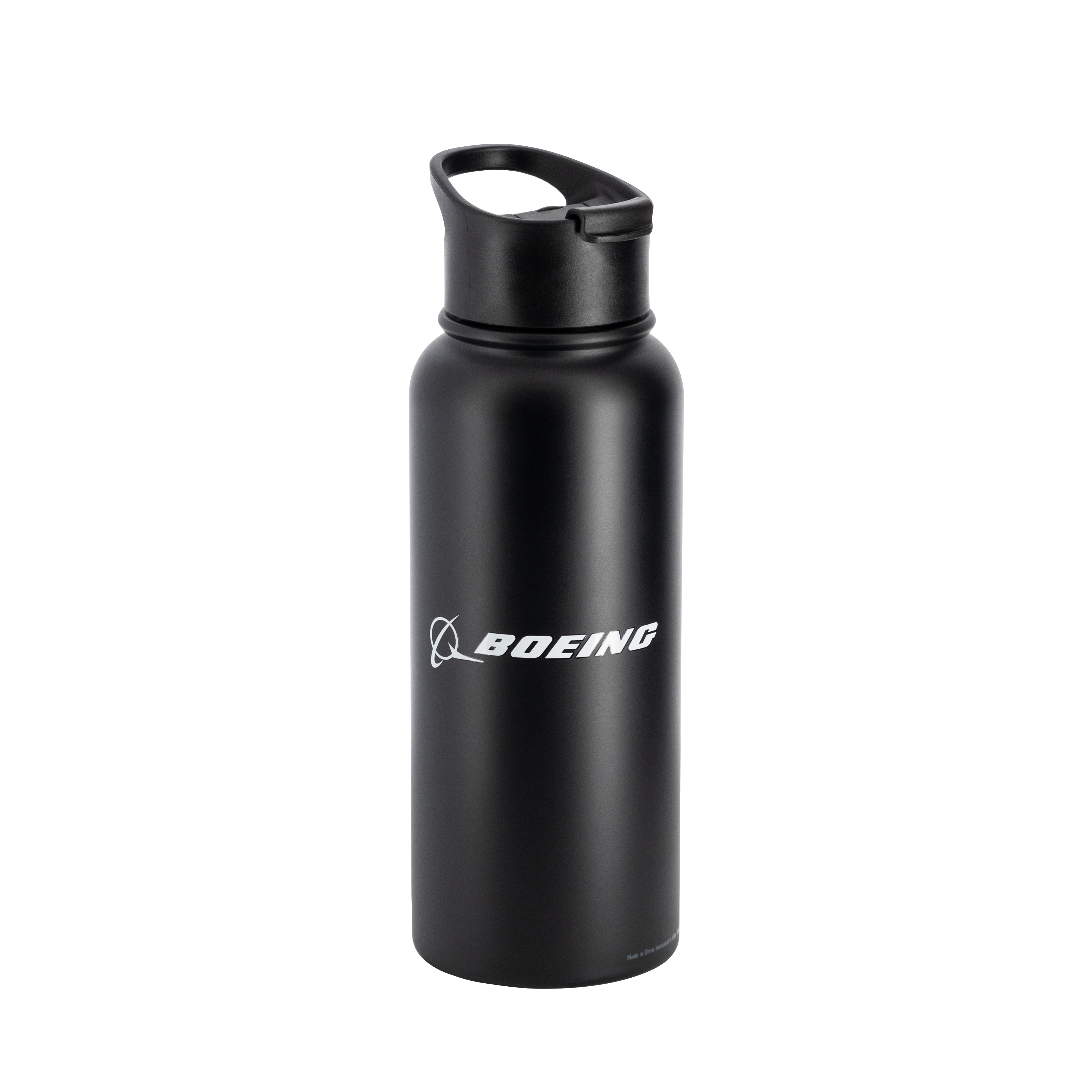 The Boeing Stores B-17 Flying Fortress Heritage Tumbler features a sleek black design with a white Boeing logo. Crafted from stainless steel, this vacuum-insulated tumbler maintains drink temperature. Its flip-top lid and handle ensure easy portability.