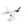 The Daron Aeroméxico Boeing 787-8 1:200 Model features a white fuselage, dark blue tail, red and blue stripes, Aeroméxico branding, and comes with a white display stand—ideal for collectors.