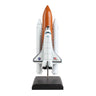 The Daron Boeing Space Shuttle Full Stack 1:200 Model includes an orange external tank, white boosters, and a black stand. Featuring NASAs logo, this collectors piece is ideal for enthusiasts.