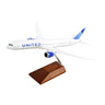 This Daron United Airlines 2019 Boeing 787-10 1:200 model features United branding on a sleek white body with blue accents, including its iconic tail and engine logos. Perfect for collectors, the commercial passenger jet comes with a wooden stand for display.