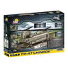 Box of The Boeing Stores COBI CH-47 Chinook block set, model 5817, with 815 pieces; features the assembled model and alternate views against a mountainous backdrop.