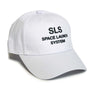 The Boeing Store offers the Boeing SLS Hat, a mid-profile, 100% cotton white baseball cap with SLS SPACE LAUNCH SYSTEM embroidered in black on the front. It features a curved brim and ventilation holes, making it perfect for space enthusiasts.