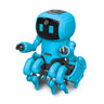 The OWI Kiko Robot 962, from The Boeing Store, is a blue, friendly-looking robot toy with AI technology. It features a shiny surface, smooth rounded body, multiple jointed legs for an animated look, and a black expressionless screen-like face for added intrigue.