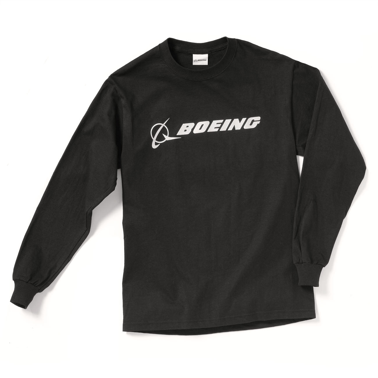 Boeing Logo Signature Long-Sleeve T-Shirt in black with white Boeing logo across the chest